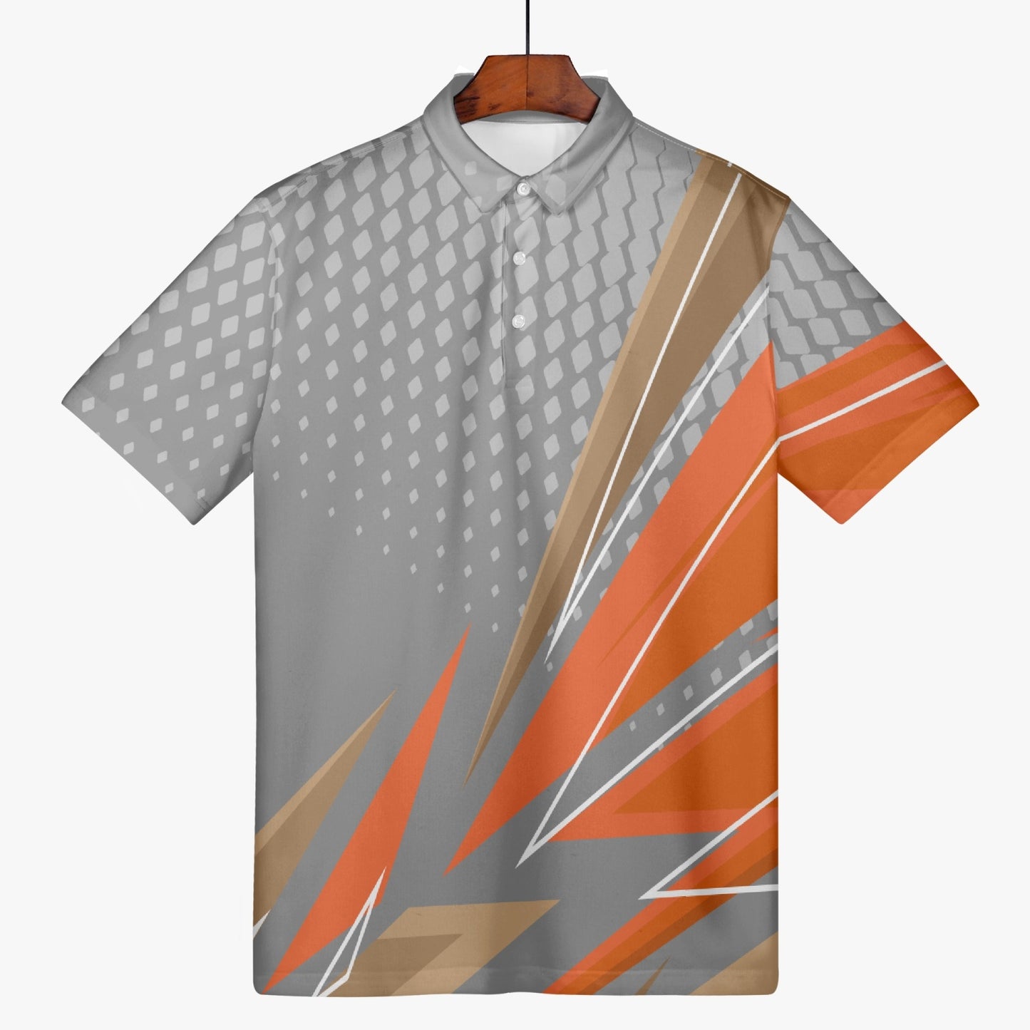 225. Handmade AOP Men Polo Shirt Orange-gray