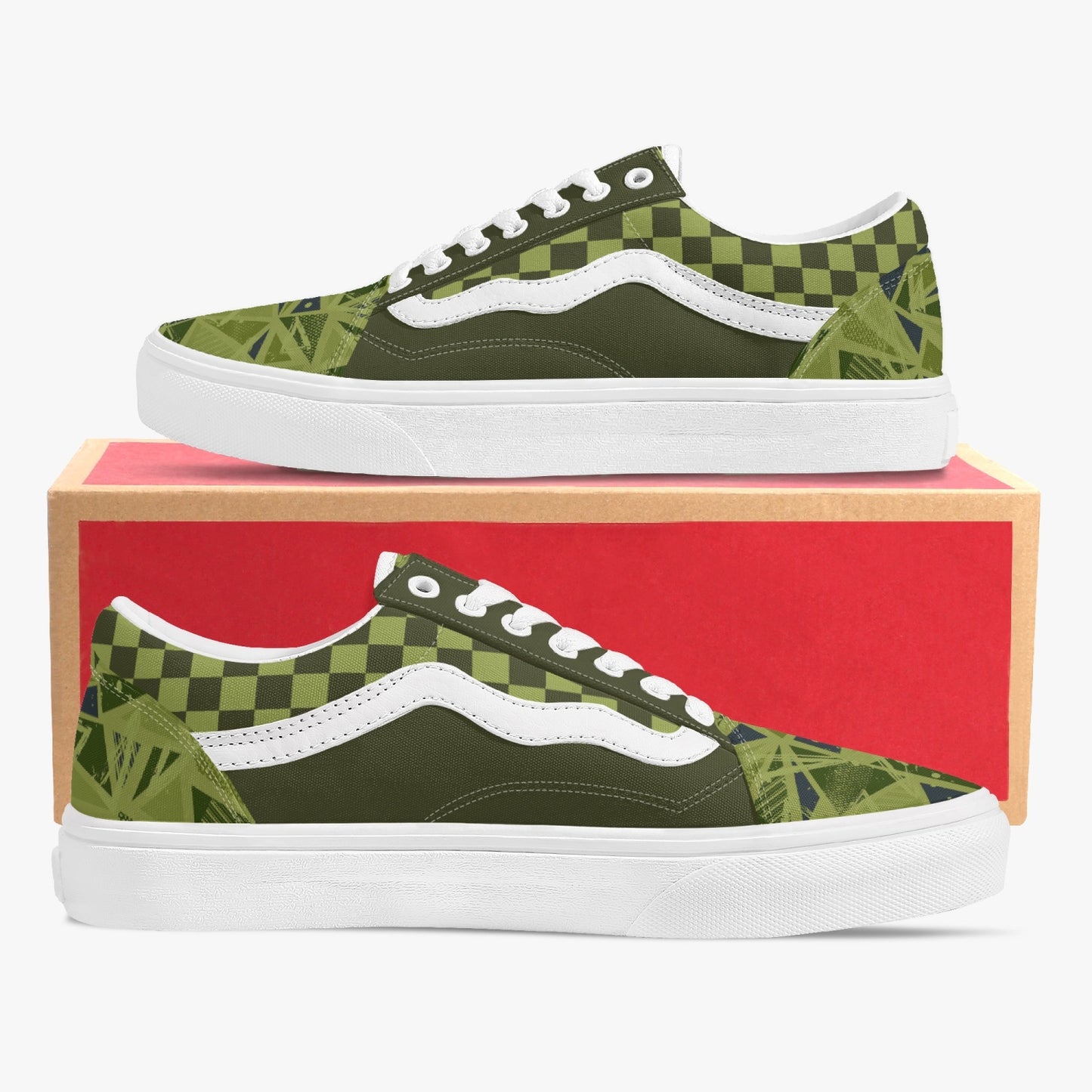 229. Trendy Low-Top Canvas Green Chex