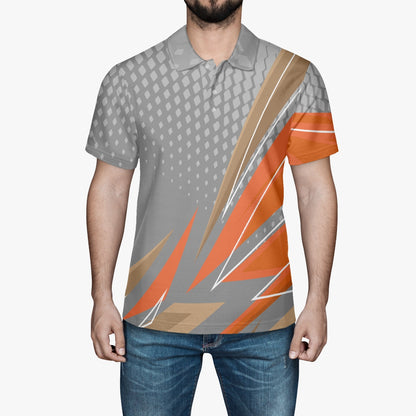 225. Handmade AOP Men Polo Shirt Orange-gray