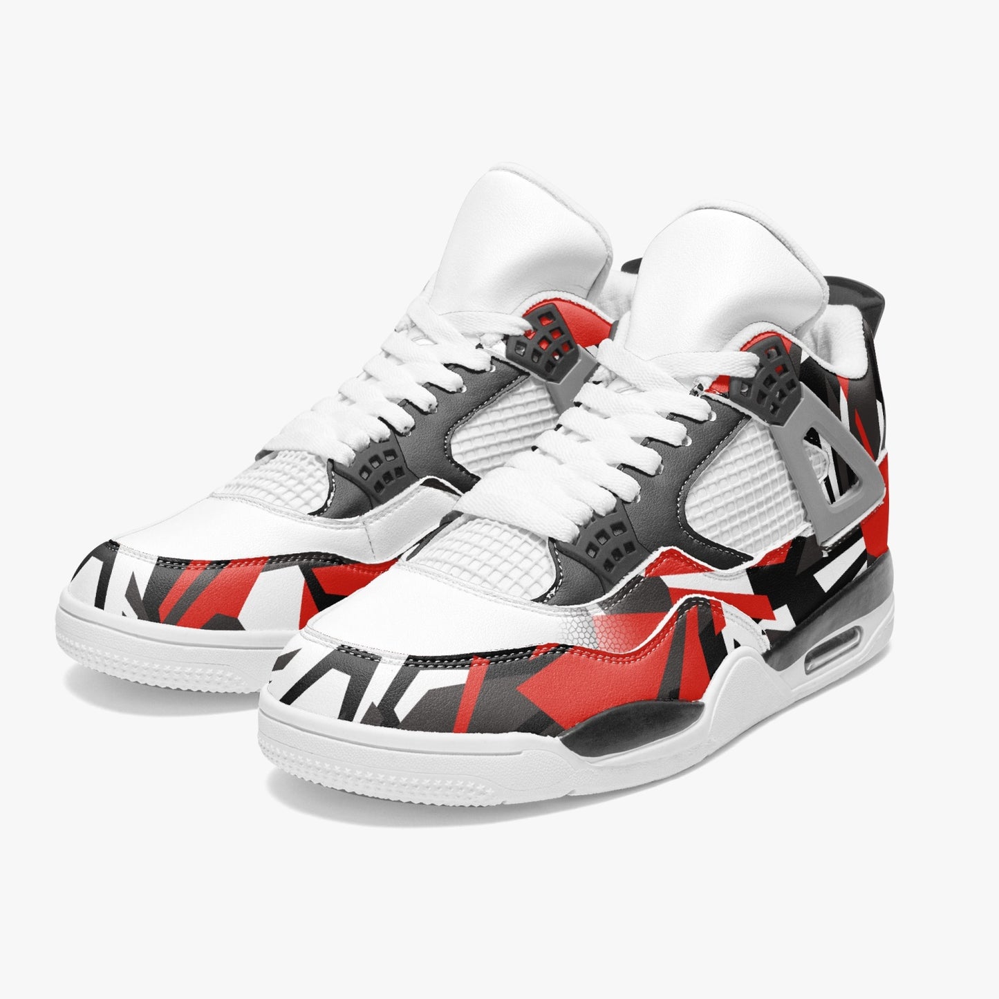 697. AJ4 Basketball Sneakers -White Red Gray Crackle2