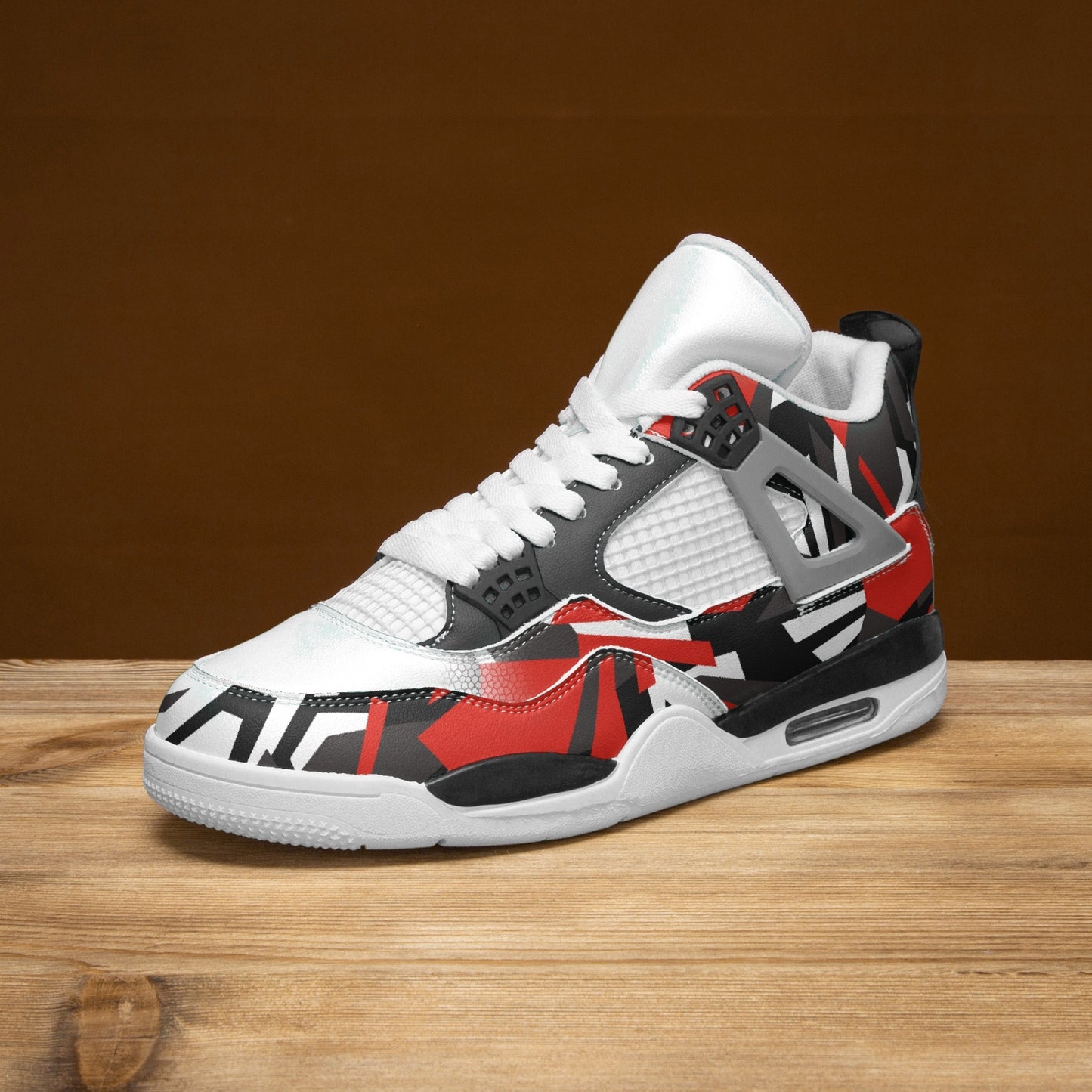 697. AJ4 Basketball Sneakers -White Red Gray Crackle2