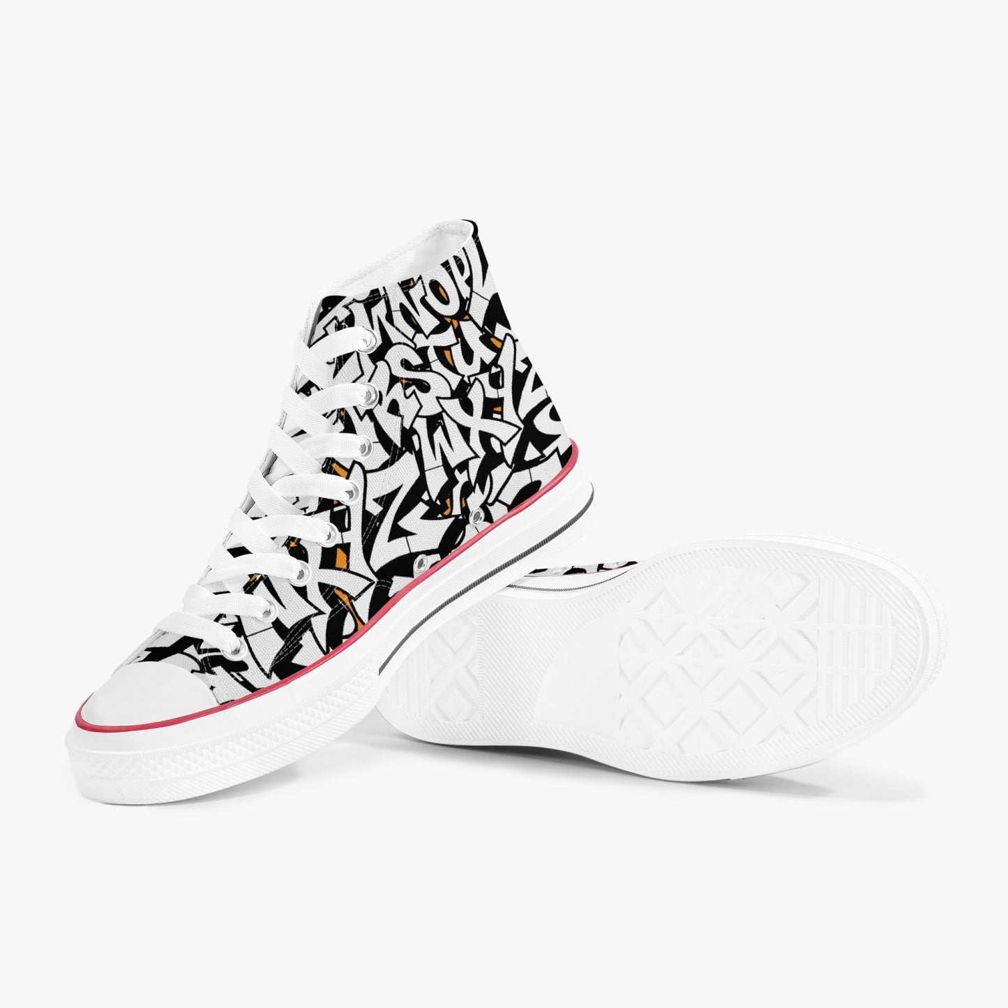 285. High-Top Canvas Shoes - White Graffiti Alphabet