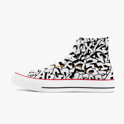 285. High-Top Canvas Shoes - White Graffiti Alphabet