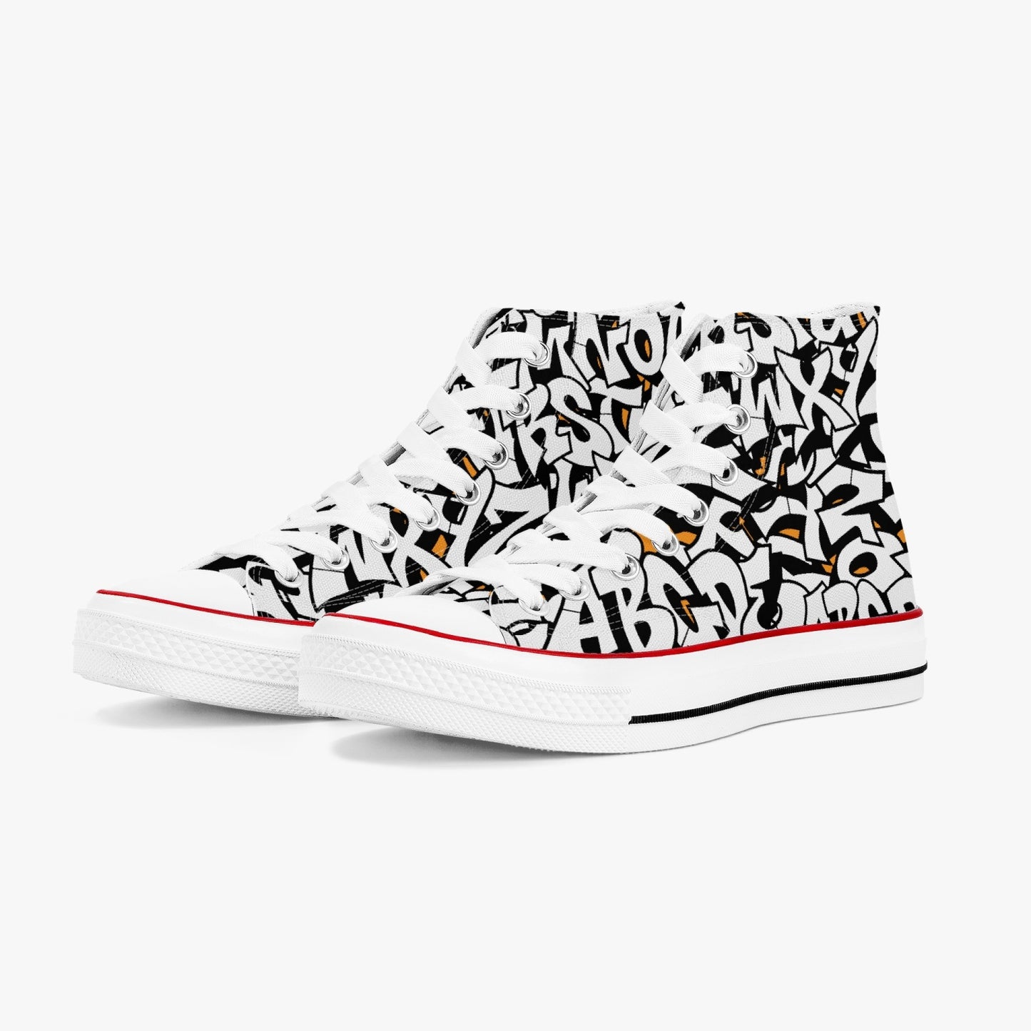 285. High-Top Canvas Shoes - White Graffiti Alphabet