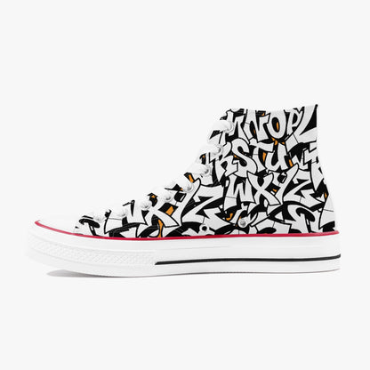 285. High-Top Canvas Shoes - White Graffiti Alphabet