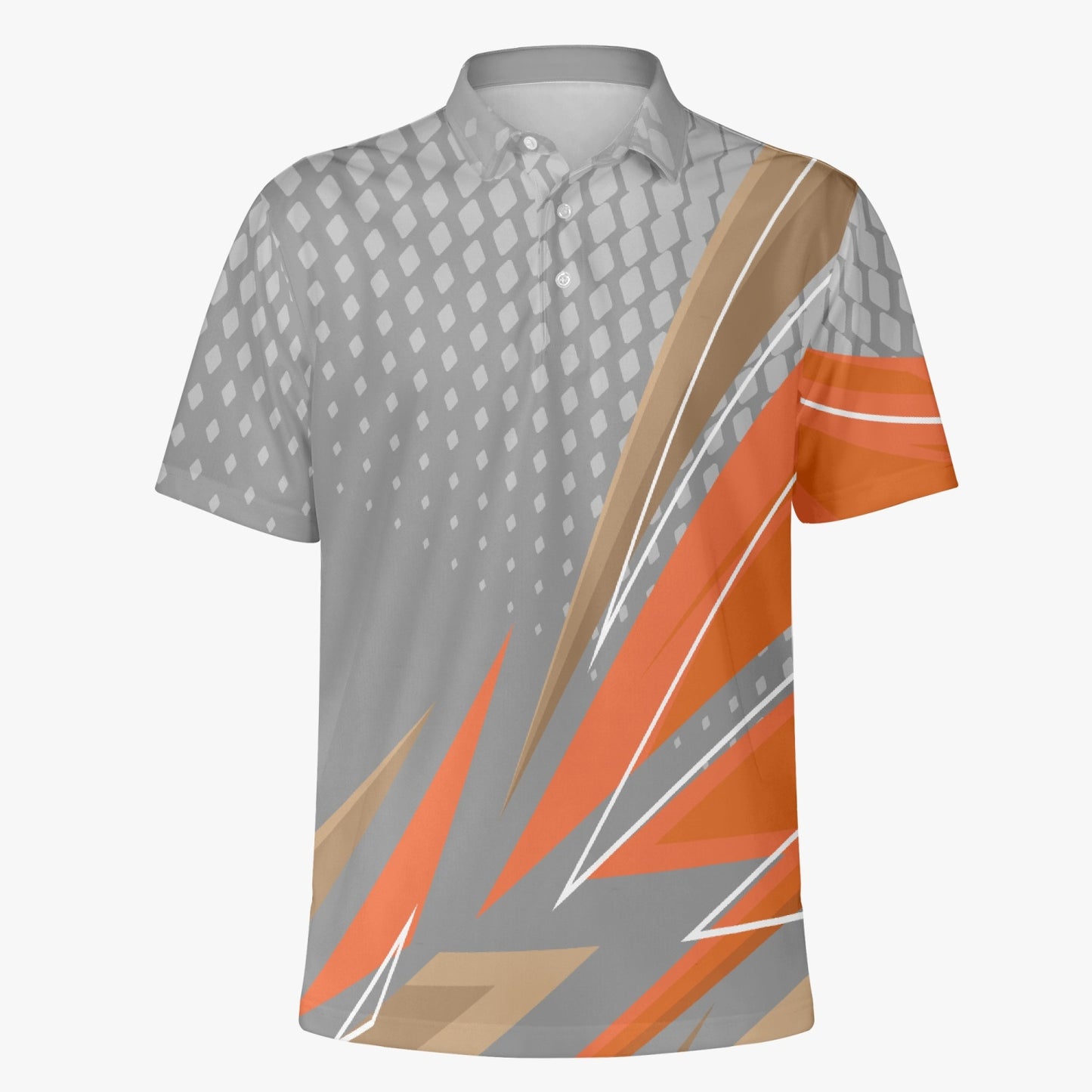 225. Handmade AOP Men Polo Shirt Orange-gray