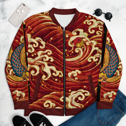 Red Wave Koi Bomber Jacket