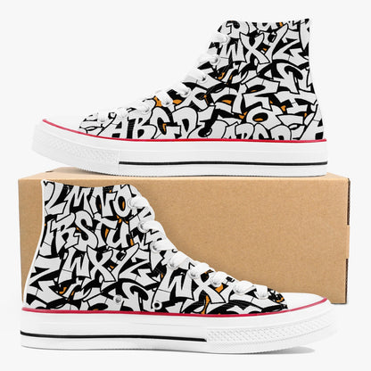 285. High-Top Canvas Shoes - White Graffiti Alphabet