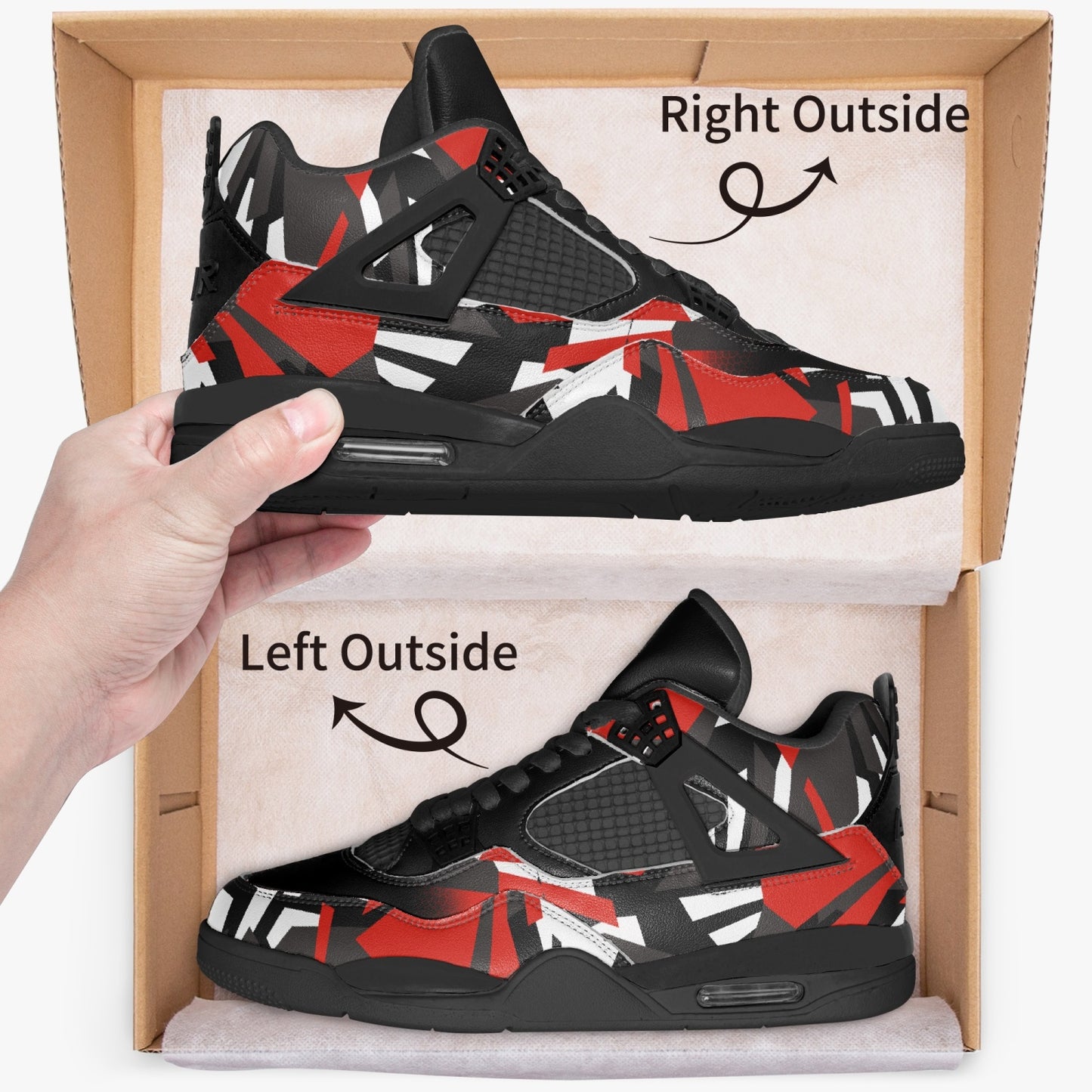 698. AJ4 Basketball Sneakers -Blk Red Wht camo