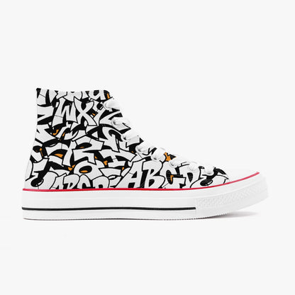 285. High-Top Canvas Shoes - White Graffiti Alphabet