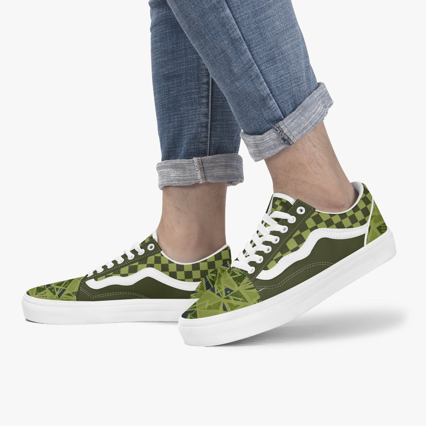 229. Trendy Low-Top Canvas Green Chex