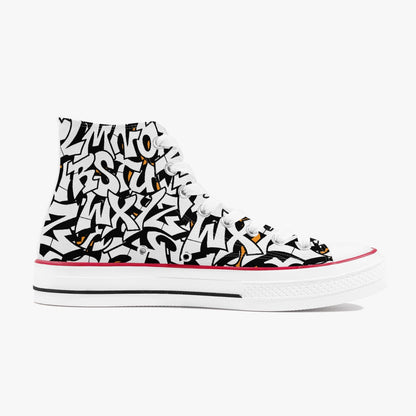 285. High-Top Canvas Shoes - White Graffiti Alphabet